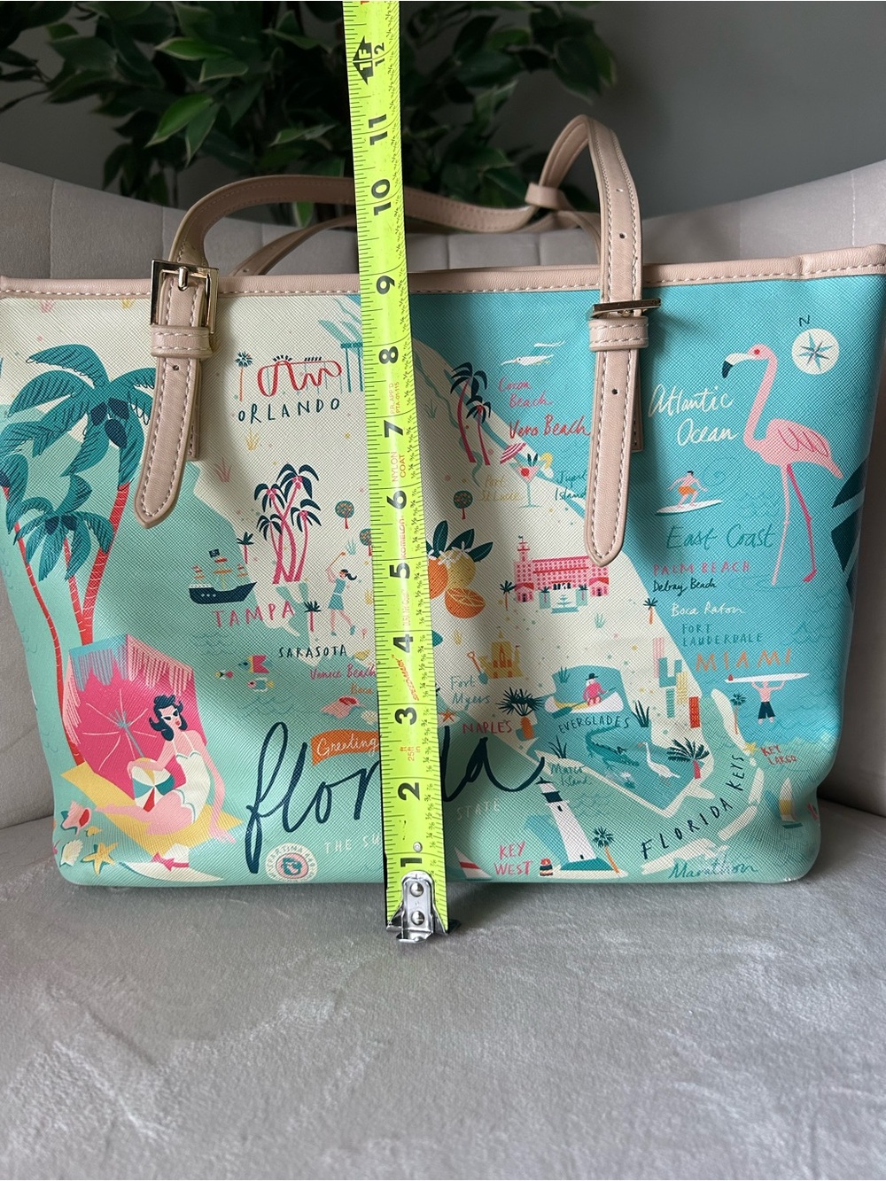 Spartina 449 Teal and Pink Florida Map Tote with Cream Handles - Picture 14 of 16